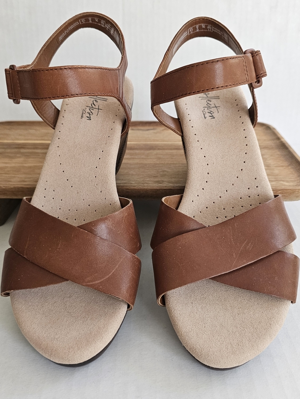 Collection By Clarks Lynette Wedge Sandals Size 9 Mahogany Brown Ankle Strap - Picture 2 of 12